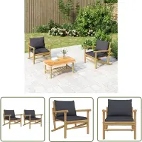 The Living Store Gartenstühle 2 Stk. mit Dunkelgrauen Kissen Bambus