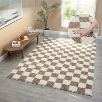 Otto Home Hochflor-Teppich "Kiiki", rechteckig, 30 mm Höhe, Kariert, auffälliges Schachbrettmuster, Wohnzimmer, Schlafzimmer