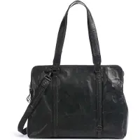 Spikes & Sparrow Leder Schultertasche Laptoptasche mit Laptopfach Kansas Shoulderbag Black schwarz