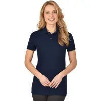 Trigema Poloshirt "Poloshirt aus elast. Piqué", Damen, Gr. L, blau (navy), Piqué, 94% Baumwolle, 6% Elasthan, Basic, lang, ohne Ausschnitt, Shirts Poloshirt