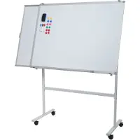 Mendler Whiteboard HWC-C85b, mit ausziehbarer Tafel Magnettafel Memoboard Pinnwand, mobil rollbar inkl. Zube