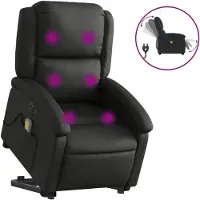 vidaXL Massagesessel mit Aufstehhilfe Elektrisch Schwarz Echtleder