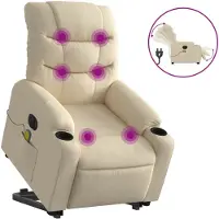 vidaXL Elektrischer Massagesessel mit Aufstehhilfe Creme Stoff