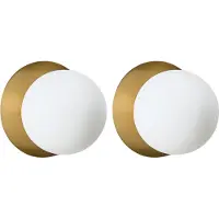 Beliani Wandleuchte 2er-Set gold Metallfuß Glasschirm modern