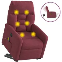 vidaXL Elektrischer Massagesessel mit Aufstehhilfe Weinrot Stoff