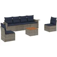 vidaXL 7-teiliges Gartensofa-Set mit Kissen, grau, Polyrattan