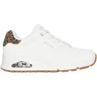 SKECHERS Sneaker "UNO-JUNGLE NITE", Mädchen, Gr. 40, bunt (weiß, leo), Lederimitat, Schuhe Sneaker, Schnürschuh, Freizeitschuh mit Wedge-Absatz