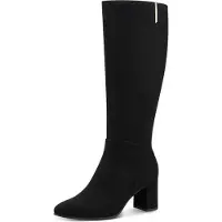 Marco Tozzi Stiefel BY GMK, Damen, Gr. 38, Textil, schwarz, Schuhe Stiefel, Blockabsatz, Langschaftstiefel mit edlem Logo-Schmuckelement