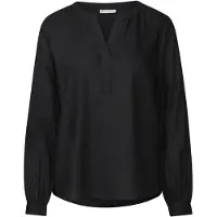 Street One Langarmbluse , Damen, Gr. 44, schwarz, Web, Obermaterial: 100% Viskose, bequem Po-bedeckend, Rundhals, 1-Knopf-Manschette, Blusen Langarmbluse, im Tunika-Stil, Topseller