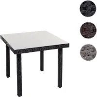 Mendler Poly-Rattan Gartentisch Cava, Esstisch Beistelltisch Tisch mit Glasplatte, 80x80cm schwarz