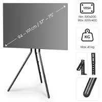 Hama TV-Ständer "TV Ständer, Staffelei freistehend, 191 cm, 75 Zoll", schwarz, B:75,1cm H:133,5cm T:54cm, Gerätehalterungen, TV Stand, höhenverstellbar, bis 40 Kg, TV-Ständer