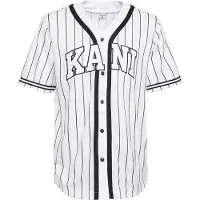 Karl kani Serif Pinstripe Baseball Kurzarm-t-shirt Mit V-ausschnitt