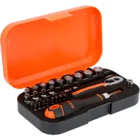 Bahco 1/4 Steckschlüssel-Satz mit Sechskant-Profil und Bits mit magnetischem Bithalter, 34-tlg.