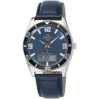 Master Time Funkchronograph , blau, Armbanduhren, Herren, Funkchronograph, Quarzuhr, Armbanduhr, Herrenuhr, Lederarmband, analog, digital