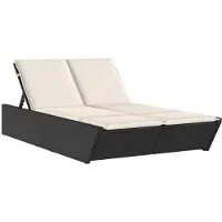 Syfax Doppel-Sonnenliege mit Kissen Schwarz Poly Rattan