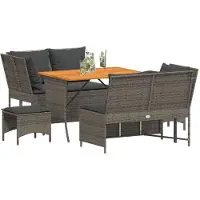 Syfax 5-tlg. Garten-Sofagarnitur mit Kissen Grau Poly Rattan