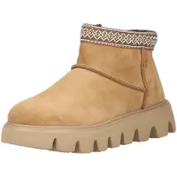 Rieker Winterboots SPORT, Damen, Gr. 38, braun (hellbraun), Veloursleder, ethno, Schuhe Winterboots, Plateauboots, Stiefelette mit Textileinfass im Ethno-Look