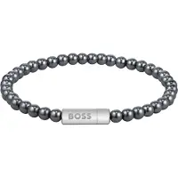 BOSS Armband "SPHERE BEADS", silber (edelstahlfarben, grau, grau), Armbänder, 19cm, Edelstahl, Armband, mit Onyx oder Hämatit