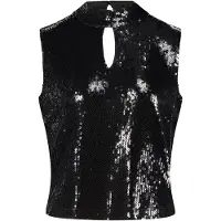 Vera Mont Tanktop "Pailletten-Top mit Stehkragen", Damen, Gr. 42, schwarz, Obermaterial: 95% Polyester PES. 5% Elasthan EL., Tops Tanktop, Topseller