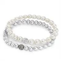 Firetti Armband Set "Multipack Schmuck Geschenk Armschmuck Armketten", weiß (grau, kristallweiß, grau, kristallweiß), Armbänder, Damen, Perlen, Armband Set, mit Kristallstein - mit Süßwasserzuchtperle