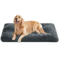 Songmics Tragbarer Hundebett, waschmaschinenfest, mit langem Plüsch, Dunkelgrau, XXL (122 x 74 x 10 cm)