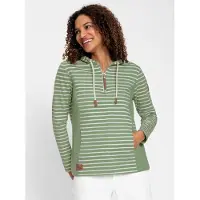 Casual Looks Sweatshirt , Damen, Gr. 48, grün (eucalyptus, ecru, geringelt), 100% Baumwolle, gemustert, gestreift, mehrfarbig, Sweatshirts Sweatshirt