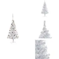 vidaXL Künstlicher Weihnachtsbaum Beleuchtung & Kugeln Silber 150 cm - Weihnachtsbäume