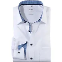 Olymp Businesshemd "Luxor comfort fit", Herren, Gr. 49, N-Gr, weiß (weiß blau), Web, Obermaterial: 100% Baumwolle, kontrastfarbene Details, comfort fit, Hemden Businesshemd