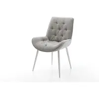 DELIFE Esszimmerstuhl Taimi-Flex Strukturstoff Soft Grau 4-Fuß konisch Edelstahl