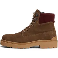Tommy Hilfiger Schnürboots TOMMY JEANS "TJM LACE UP BOOT SUEDE", Herren, Gr. 45, Textil, dunkelbraun, Veloursleder, used, Schuhe Schnürboots, Blockabsatz, Outdoorboots, mit Ösen, im Bergsteigerlook