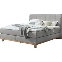 Hasena Boxspringbett Estela light grey Holz Eiche bright 140x200 : Topper - Glamour Top (soft)