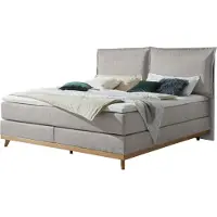 Hasena Boxspringbett Imelda mit Kissen light grey Holz Eiche bright 140x200 : Topper - Lovely Top (fest)