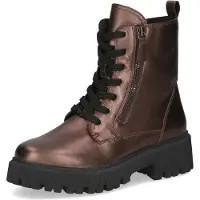 Caprice Schnürboots , Damen, Gr. 37, braun (dunkelbraun), Leder, metallic, Schuhe Schnürboots, Blockabsatz, Schnürstiefelette, Zierreißverschluss an der Außenseite