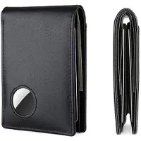 INF Schlankes RFID-blockierendes Portemonnaie mit AirTag-Halter - Herren Leder-Bifold-Portemonnaie Schwarz