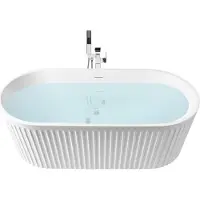 Beliani Freistehende Badewanne mattweiß Acryl 170 x 80 cm oval mit geriffelter Oberfläche Moderner Stil Badezimmer