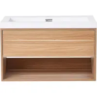 Beliani Waschtischunterschrank mit Waschbecken Hellbraun MDF 80 cm Wandmontage Schublade Badezimmer Aufbewahrung