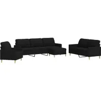 vidaXL 4-tlg. Sofagarnitur mit Fußhocker Schwarz Stoff
