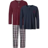 Jan Vanderstorm Schlafanzug "3 tlg. Schlafanzug HELIMAR", Herren, Gr. XXXL, blau (dunkelblau dunkelrot), Obermaterial: 100% Baumwolle CO., Homewear-Sets Schlafanzug