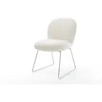 DELIFE Esszimmerstuhl Nube-Flex Bouclé Soft Beige Kufengestell Edelstahl Taschenfederkern