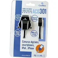 CoolBox ACD 301, 1 m, USB, microUSB/miniUSB/Apple iPhone, Männlich/Männlich, Schwarz