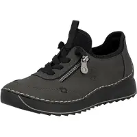 Rieker Sneaker , Damen, Gr. 37, Textil, grau (grau, schwarz), Nubuklederimitat, Textil, Schuhe Sneaker, Schnürschuh, Halbschuh, Slipper mit Kontrastnaht