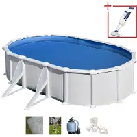 Gre Ovaler Stahlwandpool in Weiß KITPROV618 – 610 x 375 x 132 cm, Komplettset + GRATIS Elektrischer Poolreiniger VCB50
