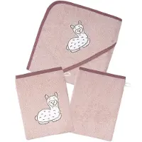 Wörner Handtuch Set WÖRNER "Lama rosa Kapuzenbadetuch mit 2 Waschhandschuhen", rosa, 3 Stk., Frottier, Frottier, Obermaterial: 100% Baumwolle, Handtücher, Handtuch Set, mit süßer Lamastickerei