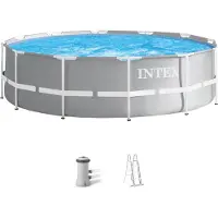 Intex 26716GN, Gerahmter Pool, Erwachsener & Kind, Leiter, Wetterfestigkeit, Blau, Grau