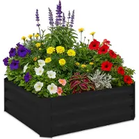 Relaxdays Hochbeet, verzinktes Metall, für Blumen, Pflanzen & Gemüse, HxBxT: 30x90x90 cm, eckiges Pflanzenbeet, schwarz