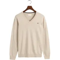 Gant für Herren. 8030562 Klassischer beiger V-Ausschnitt-Pullover aus Baumwolle (XXL), Lässig, Langarm