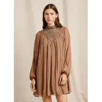 Pepe Jeans für Damen. PL9537730 Braunes Magnolienkleid (XS), Lässig, Viskose, Langarm
