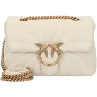 Pinko Leder Umhängetasche Schultertasche Love Puff Mini CL Sheep Nappa Quilt White - Antique Gold creme
