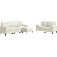 vidaXL 3-tlg. Sofagarnitur mit Kissen und Nackenrollen Creme Samt