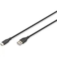 Digitus USB-C Silikon Anschlusskabel, 0,5m, schwarz, 0,5 m, USB A, USB C, USB 2.0, 0,48 Gbit/s, Schwarz